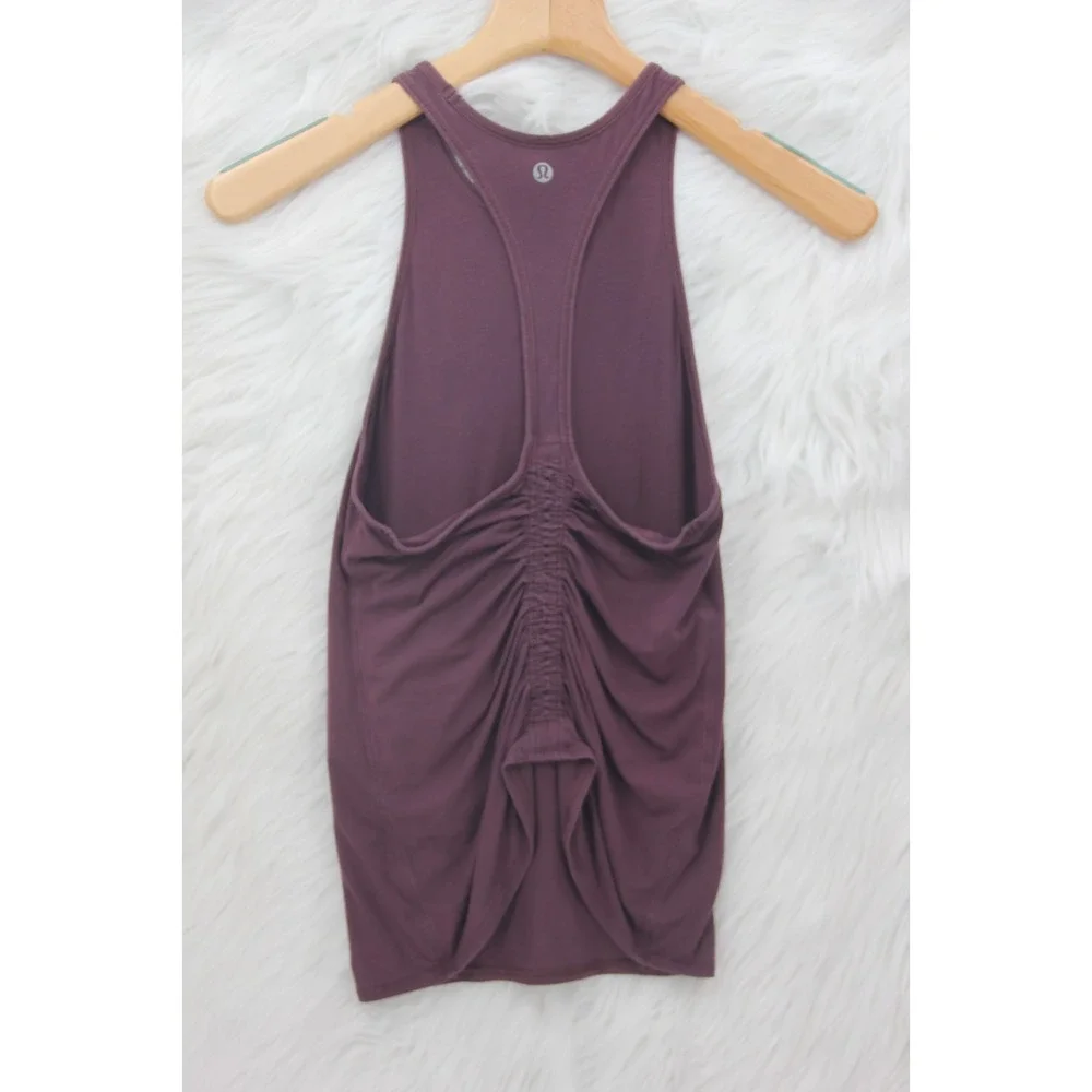 Lululemon Athletica Deep Stretch Racerback Tank Top Women's 2 Maroon Ruched Back